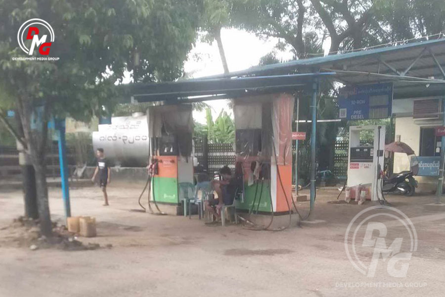 A filling station in Kyaukphyu town pictured on November 14, 2023.